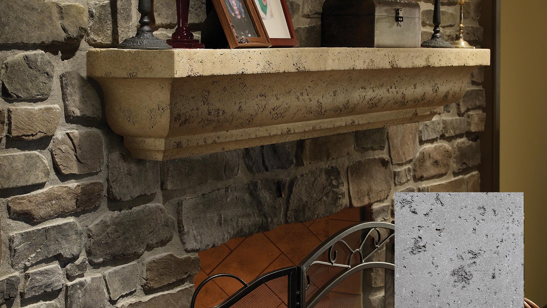 The Angelo Aged Teak Travertine Mantel by Kindred